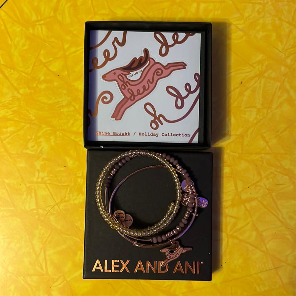 Alex and Ani holiday collection reindeer bracelet set